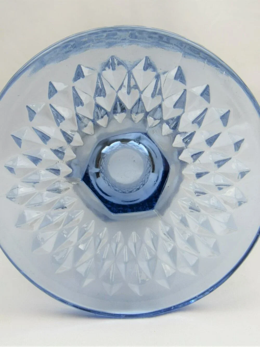 Vintage Indiana Glass Diamond Point Trumpet Vase MCM Regal Azure Blue 8